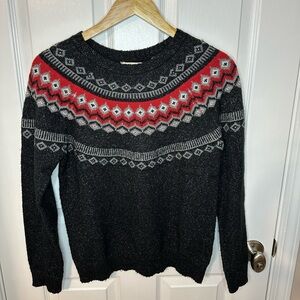 Weatherproof Vintage Womens Fair Isle Nordic Crew Neck Black Pullover Sweater S